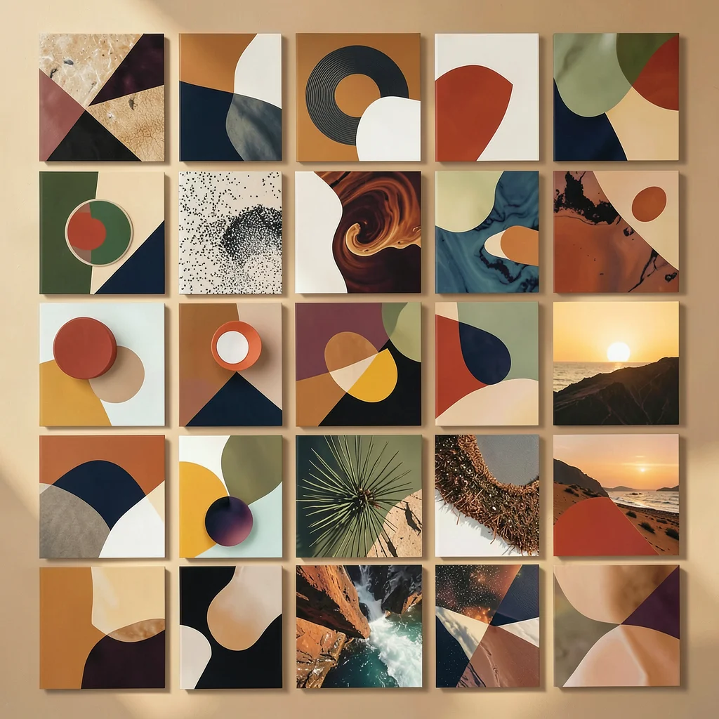 A photographer-portfolio archive-grid of twenty-five abstract image plates arran
