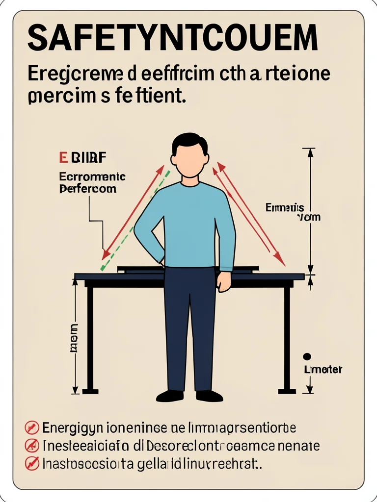 A figure at a standing desk with angles and measurements showing ergonomic perfe
