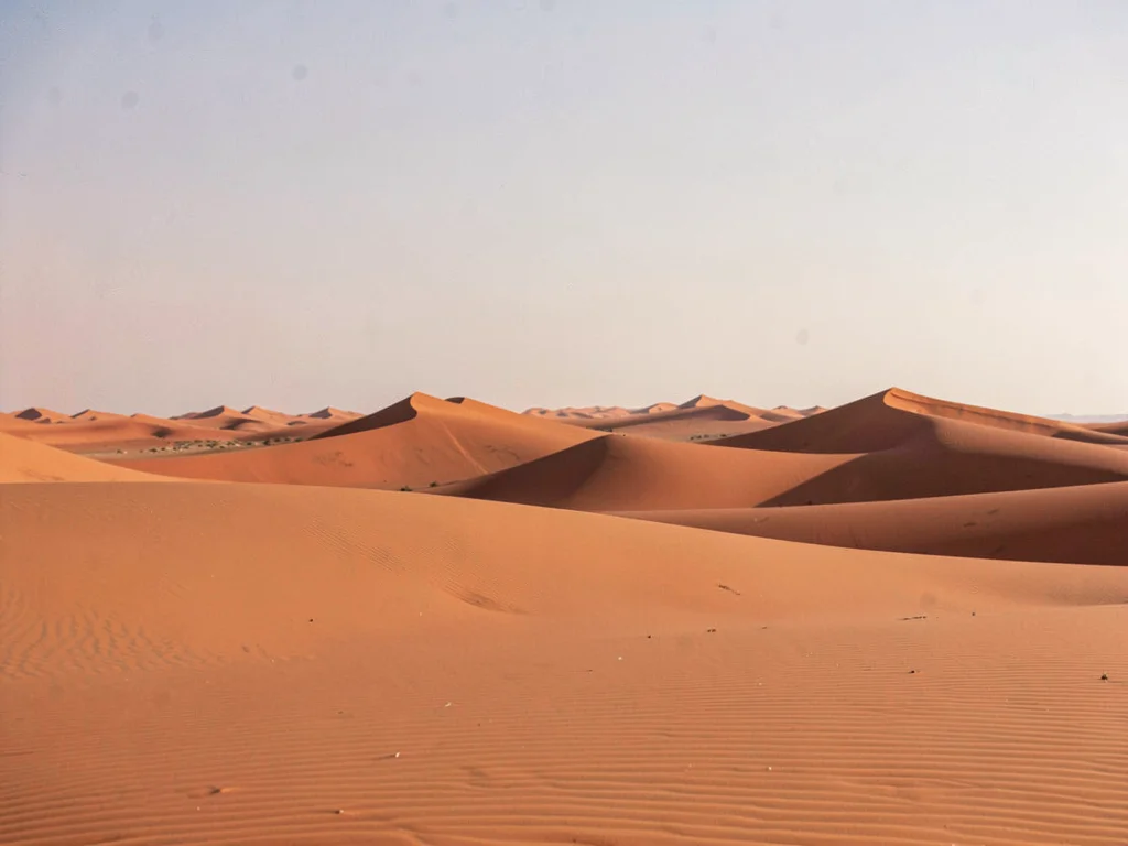The Empty Quarter of Saudi Arabia, endless orange dunes creating sinuous curves 