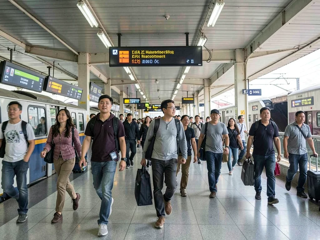 Commuters rushing through station