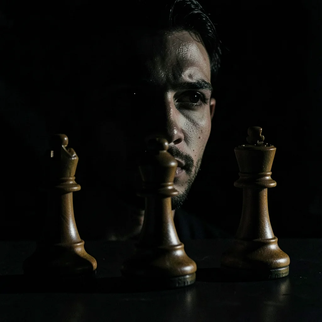 Chess pieces with dramatic side light