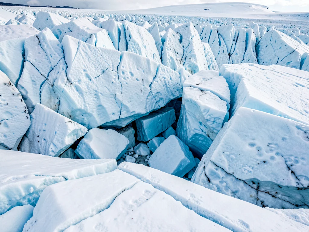 Ice fall chaos of blocks and gaps