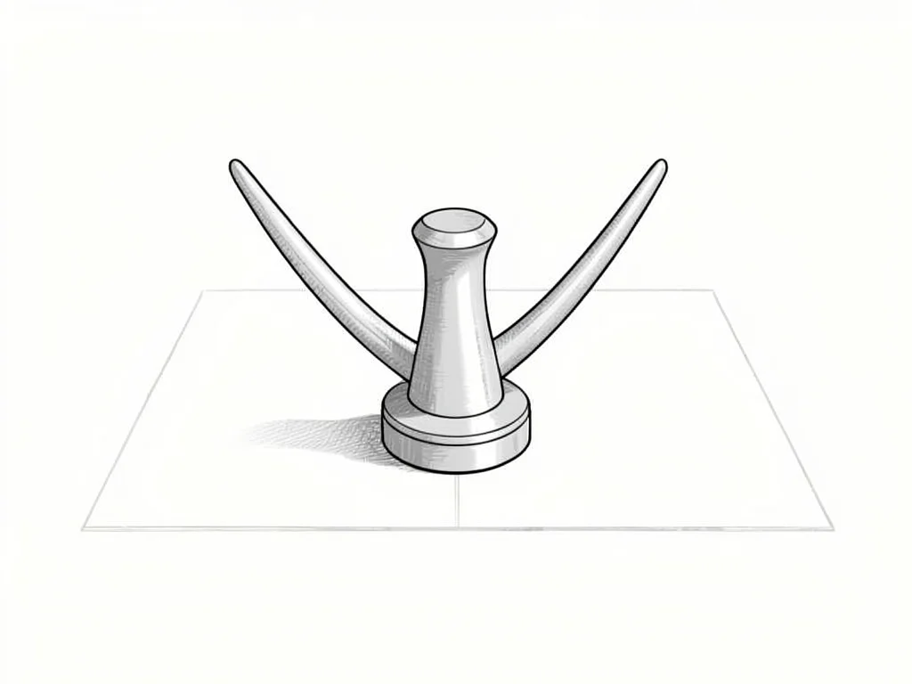 Isolated boat cleat anchored to a faint deck rectangle, horns drawn as two clean