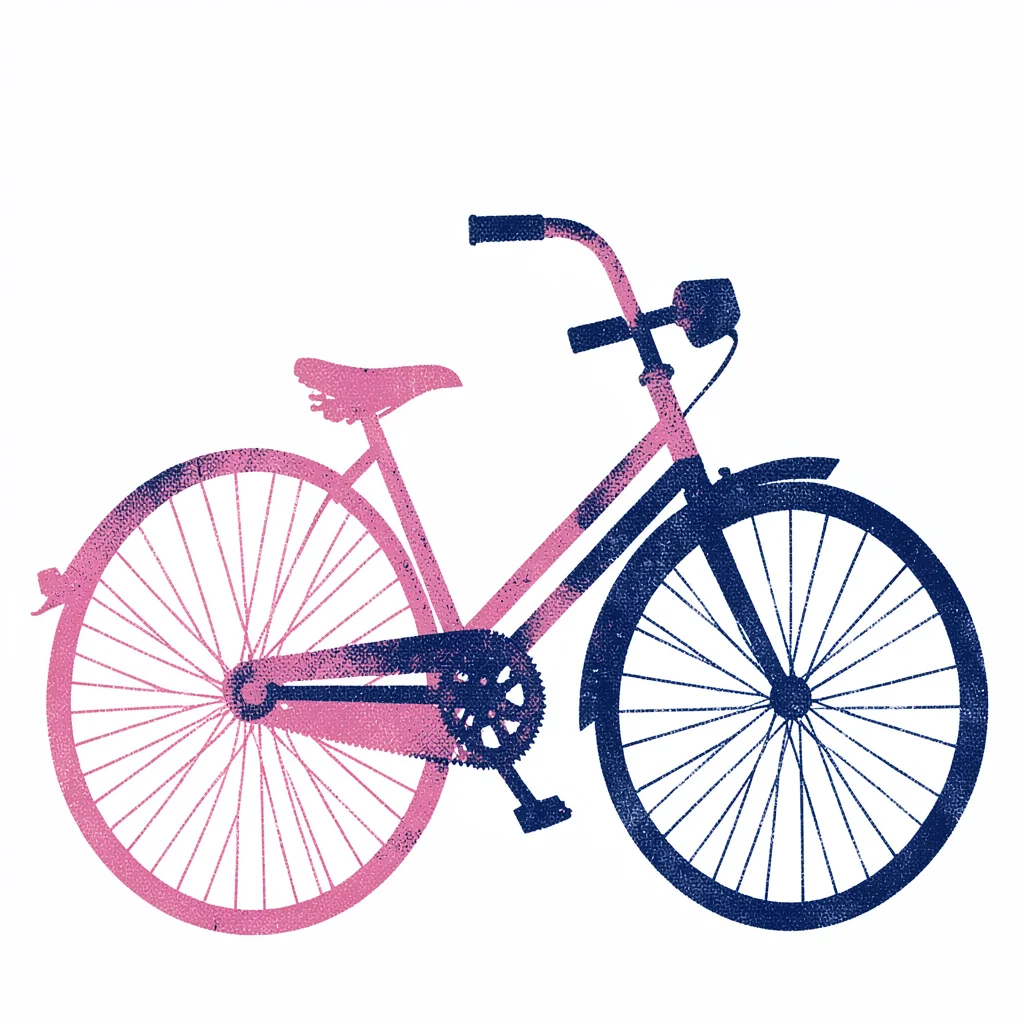 abstract halftone-banded silhouette of a vintage-bicycle penny-farthing in pink 