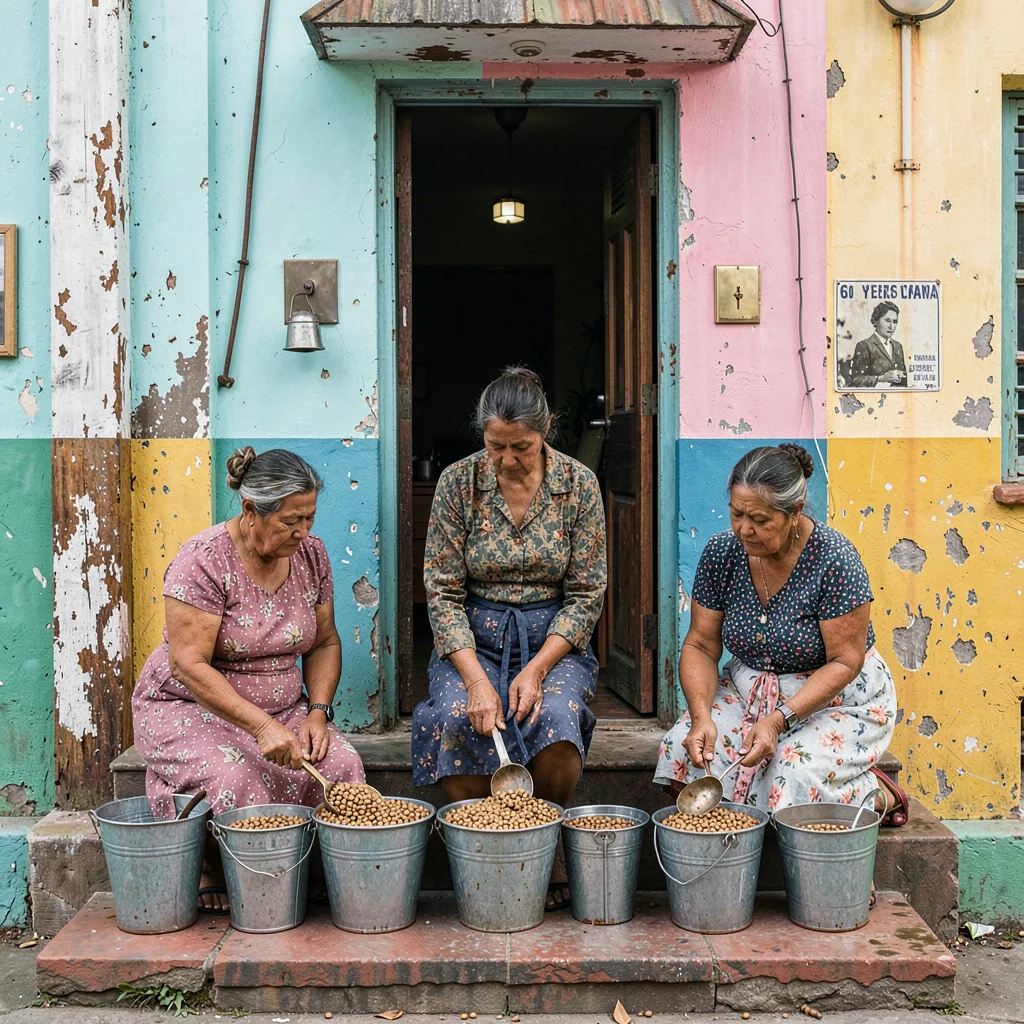 Havana preserved decay, improvised maintenance beauty, Three generations of wome