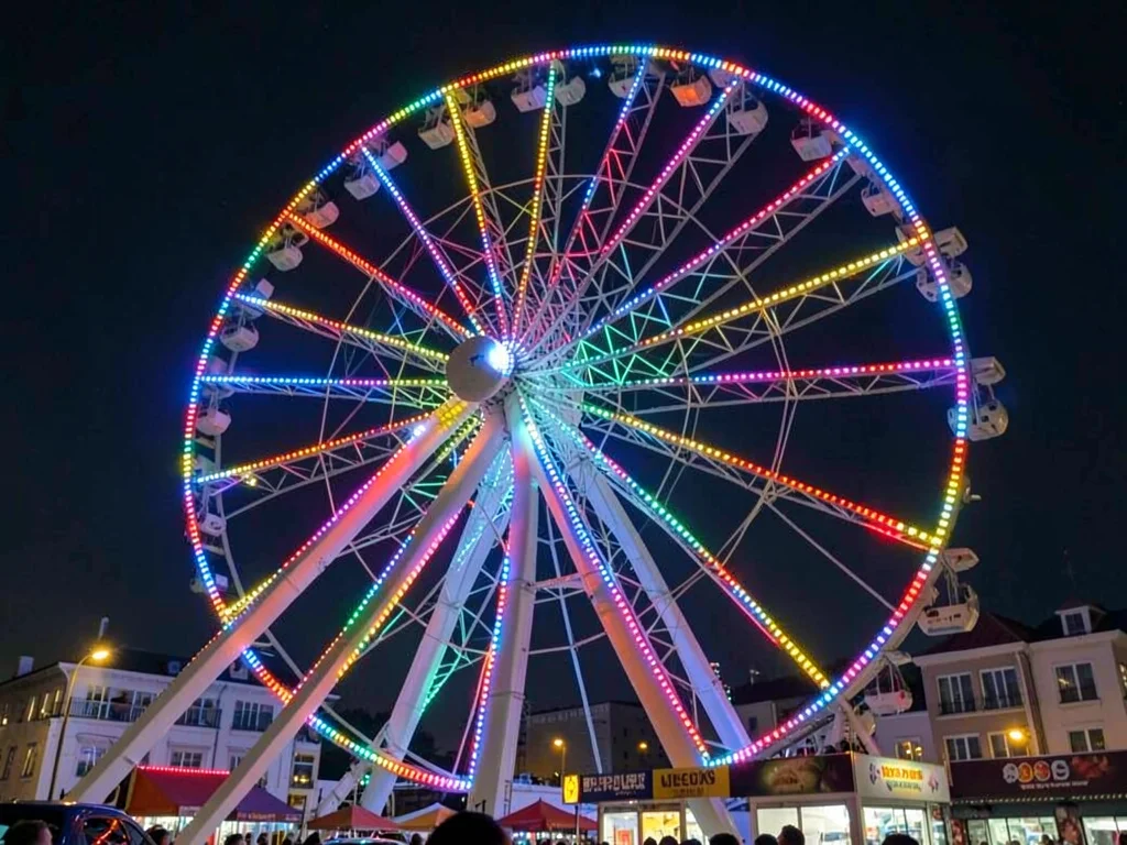 Ferris wheel lights on