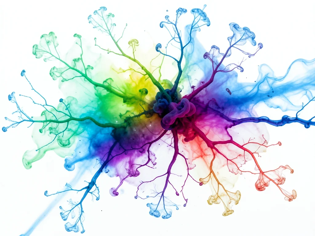 Rainbow ink gradient spreading across wet paper, colors touching and mixing