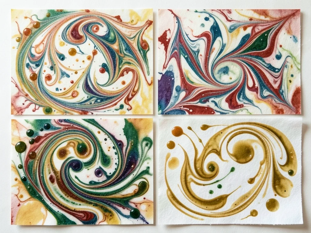Italian paste paper, colored paste applied to paper then combed into patterns, o