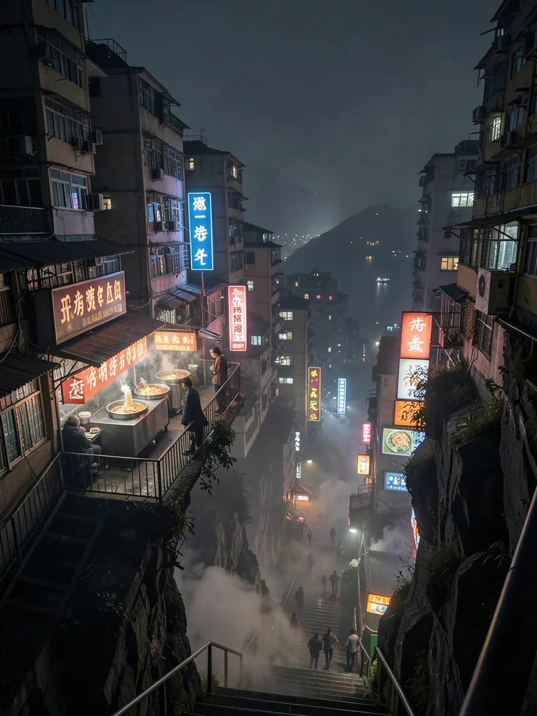 Cliff-side night noodle stall