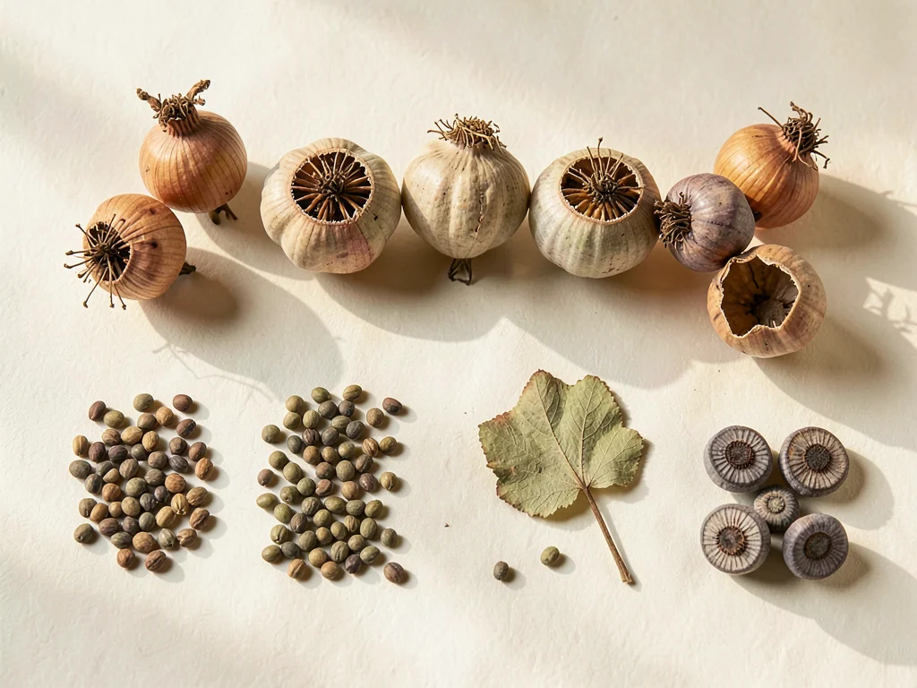 Dried Poppy Seed Heads in Row