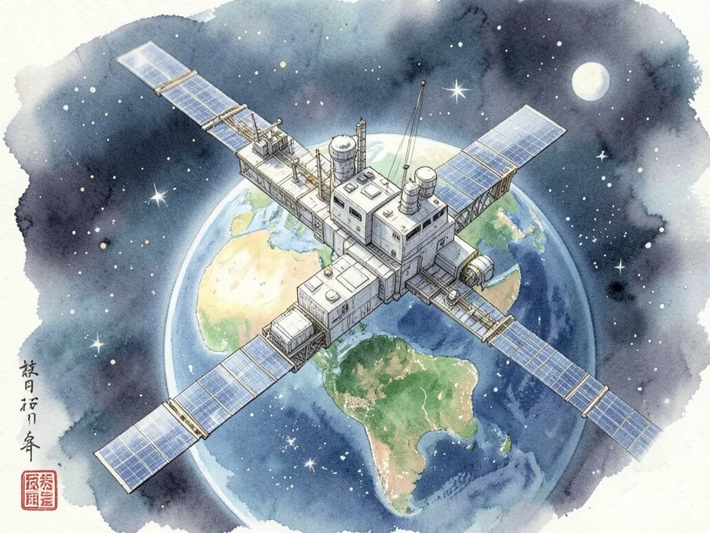 Space station orbiting Earth, tilt-shift making it look like model kit