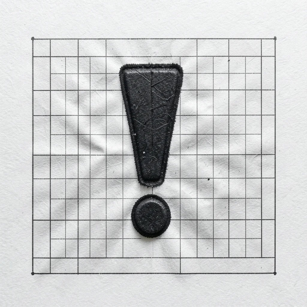 A single exclamation mark in 120pt Akzidenz-Grotesk Super, heavy impression show