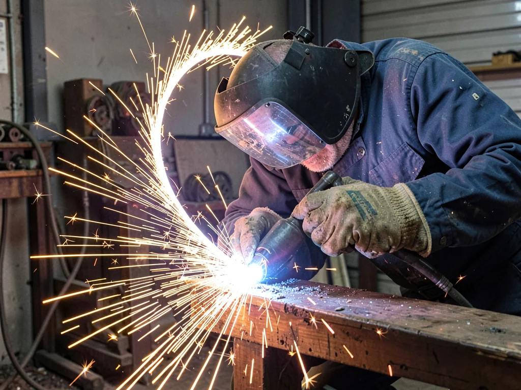 Welder with sparks creating rim effect