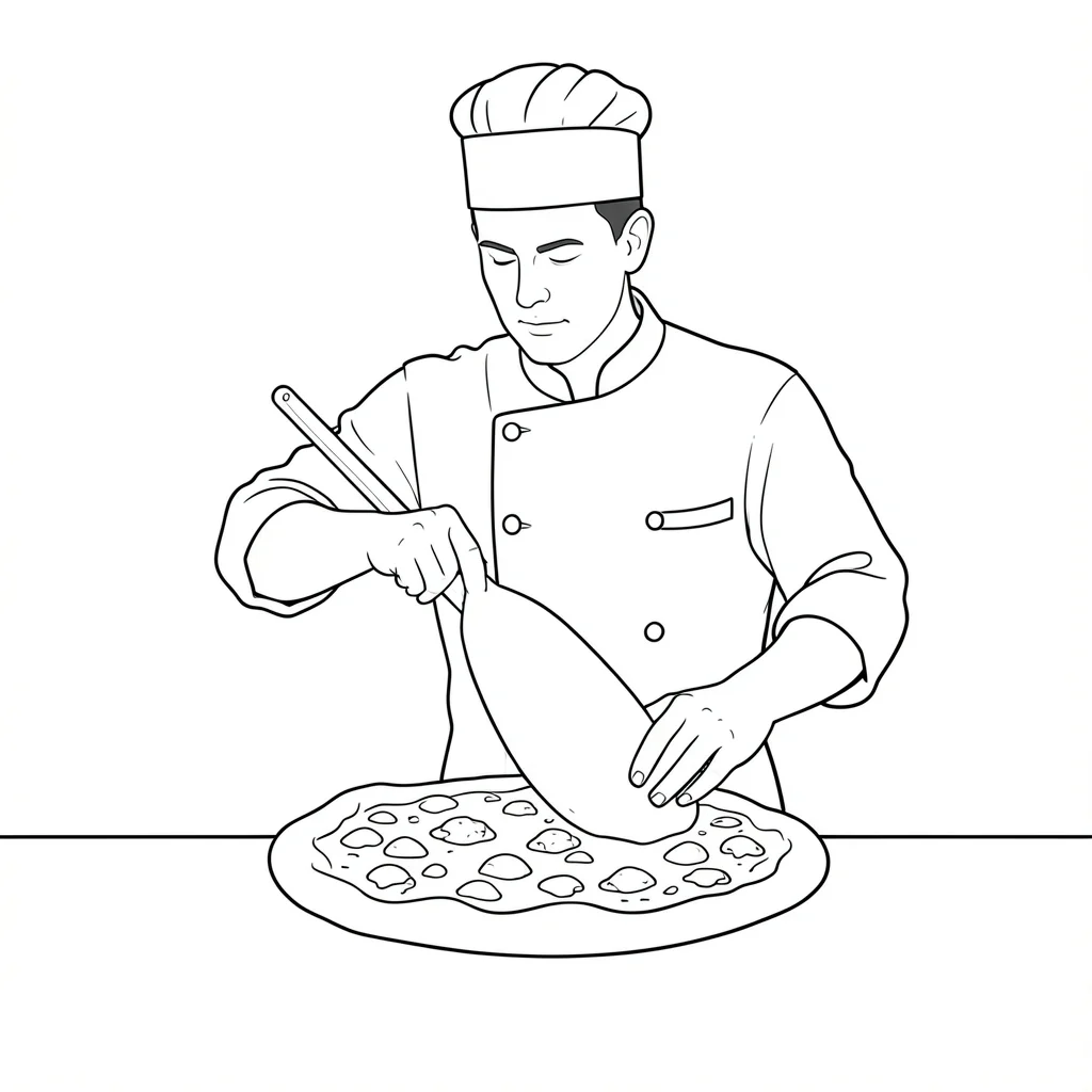 Chef tossing pizza continuous line