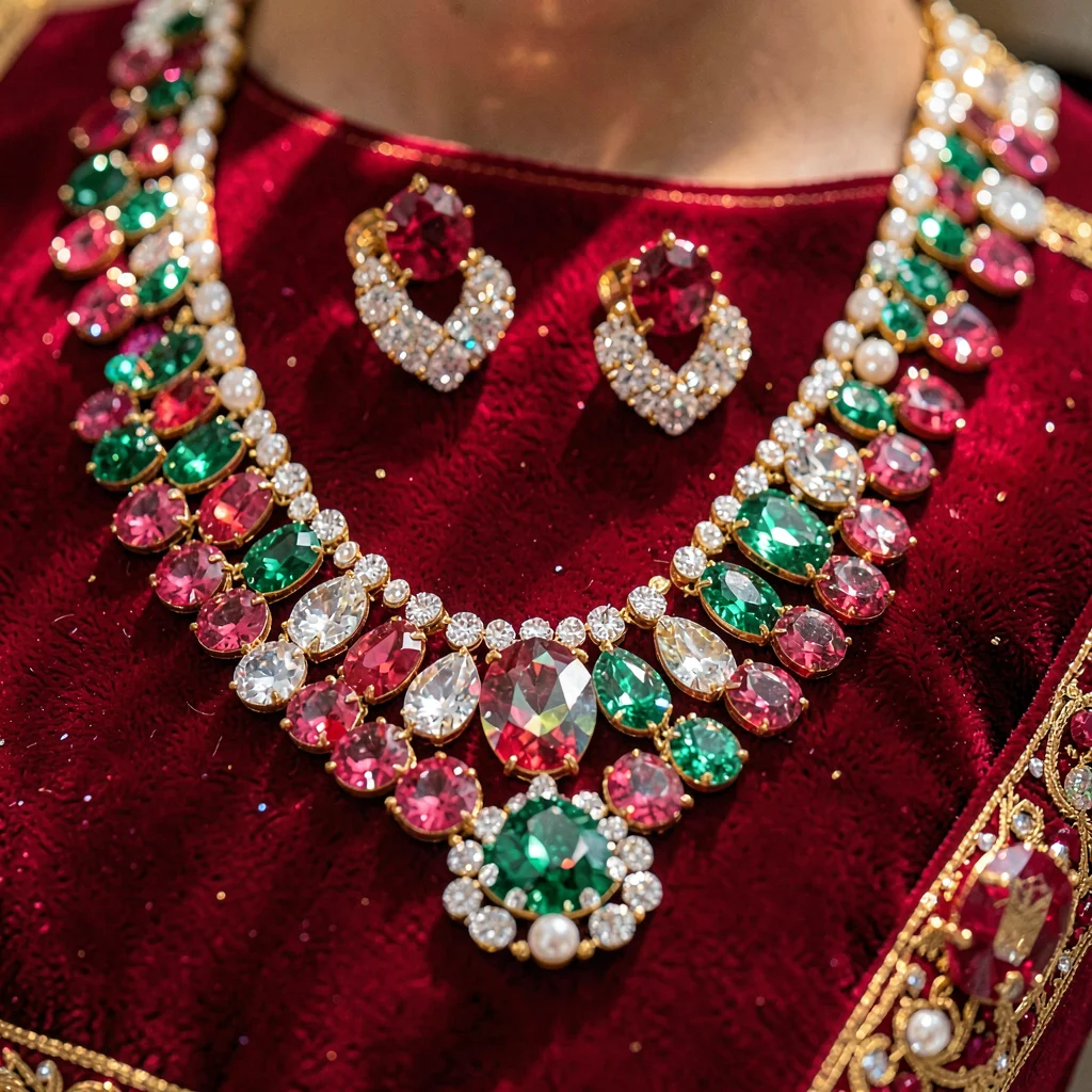 Through the Jaipur gem cutter's eye, faceted light, Wedding jewelry displayed on