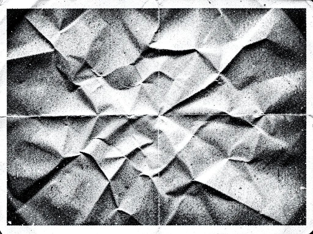 Photocopy of crumpled paper, three-dimensional crush captured as two-dimensional