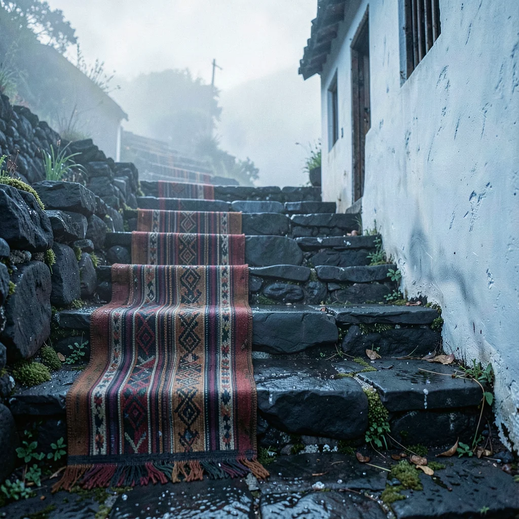 Documentary photograph with Guatemalan highland aesthetic, Morning light on volc