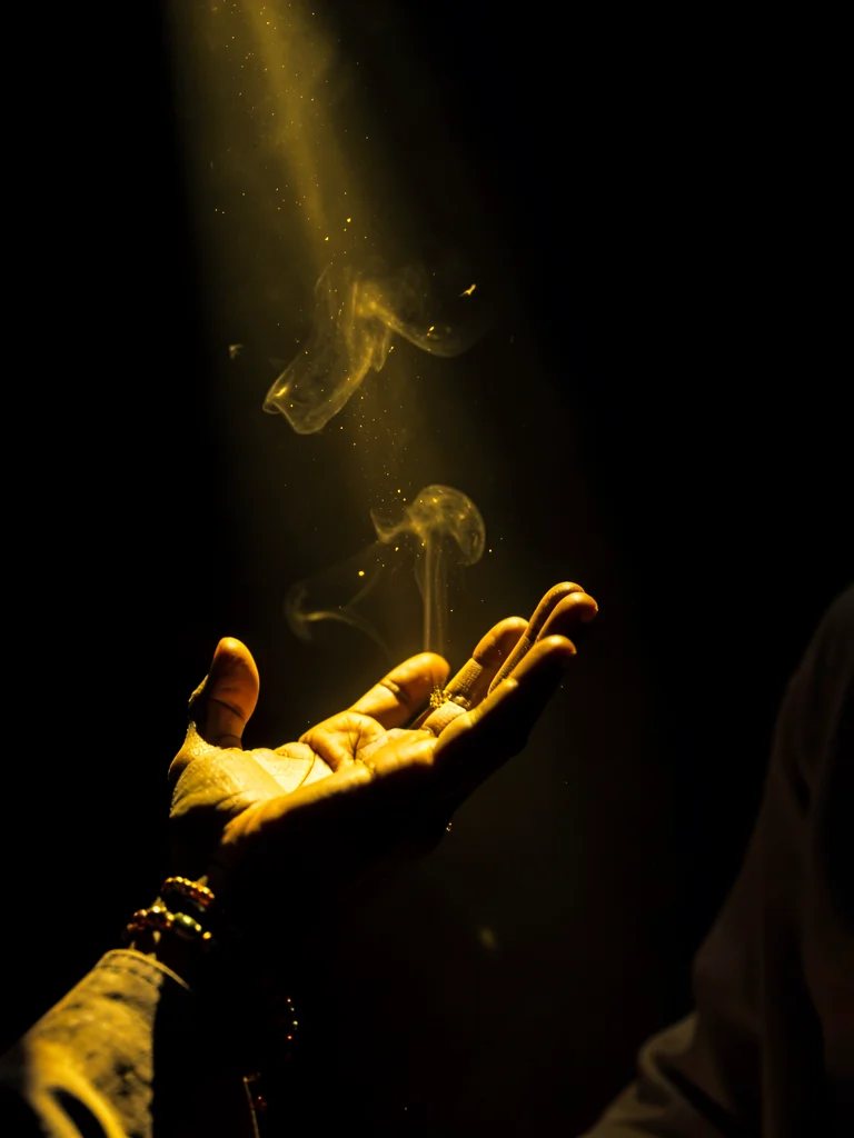 Dramatic light through darkness in Addis Ababa, Ethiopia, Blessing gesture, hand
