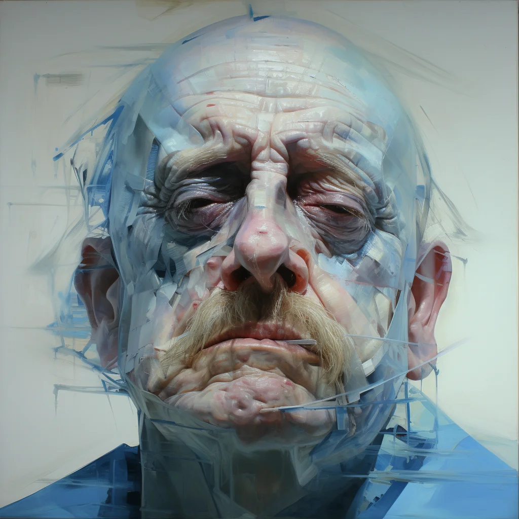 Painting portrait by Jenny Saville. papa smurf