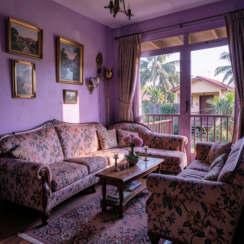 Jacaranda season purple light in suburban Harare, Zimbabwe, Chisipite house loun