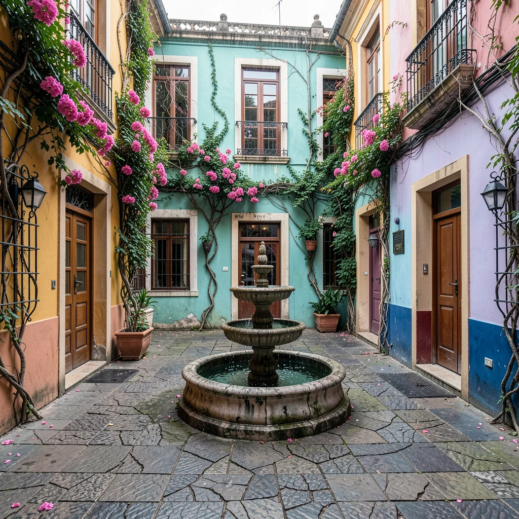 Salvador Pelourinho color, Bahian colonial saturation, An interior courtyard wit