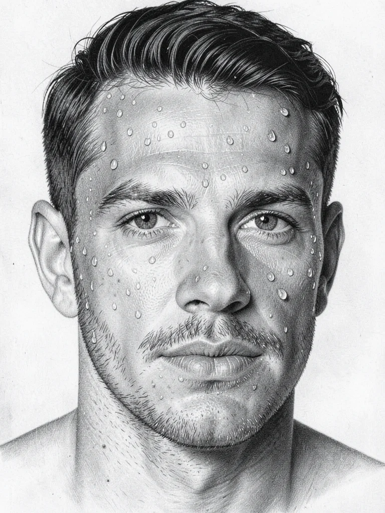 Man with water droplets on face