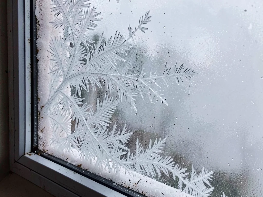 Frost at window corner concentration