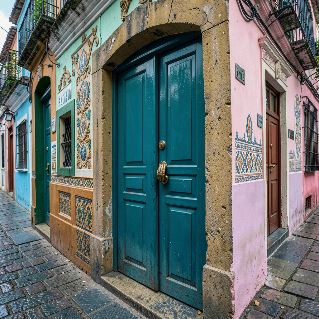 Salvador Pelourinho color, Bahian colonial saturation, A doorway painted deep tu