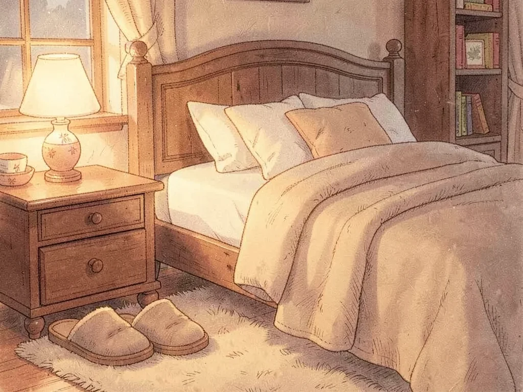 Slippers beside cozy bed