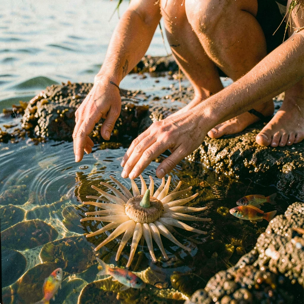 Tide pool exploration close-up