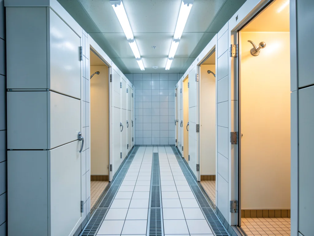 Communal Shower Row Six Stalls
