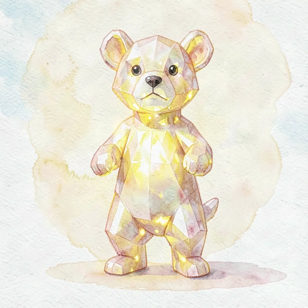 Hollow citrine lowpoly bear standing on hind legs with yellow internal refractio