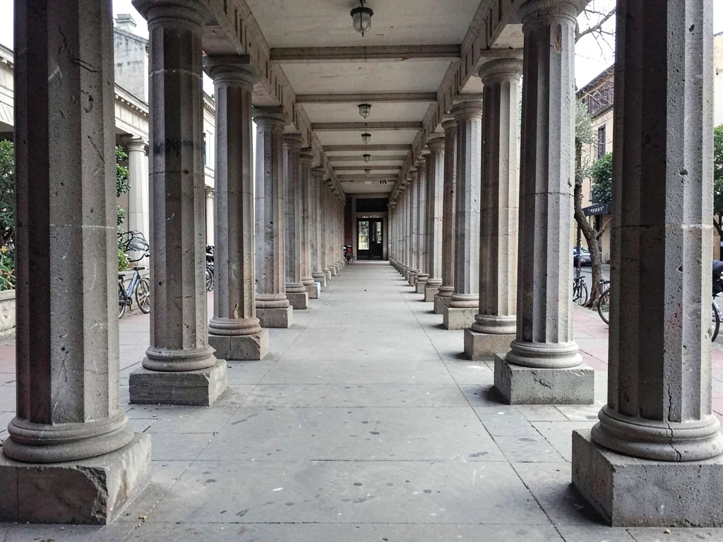 Corridor with repetitive columns