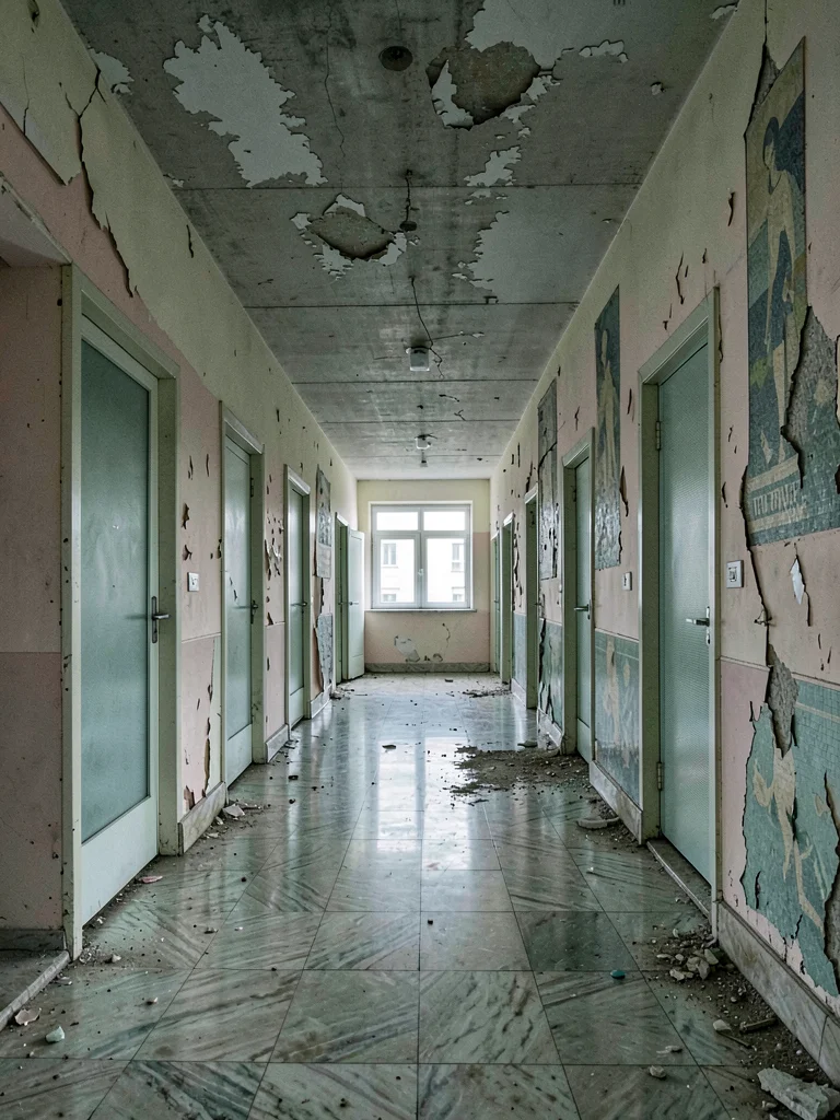 Endless Corridor with Repeating Doorways in Diminishing Perspective