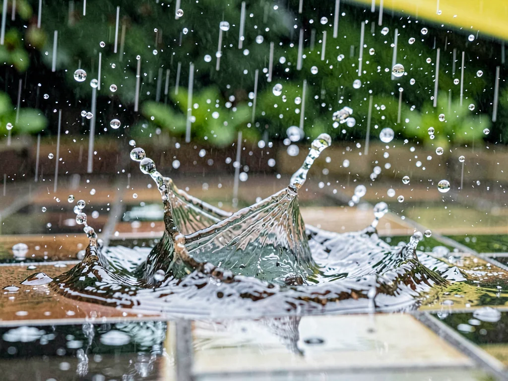 Rain bouncing off tile surface
