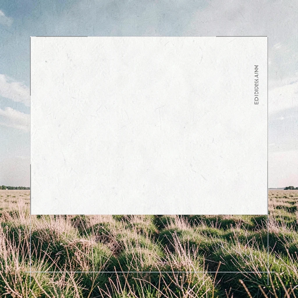 Editorial layout of a blank manifesto banner across a wide field, hairline tick 