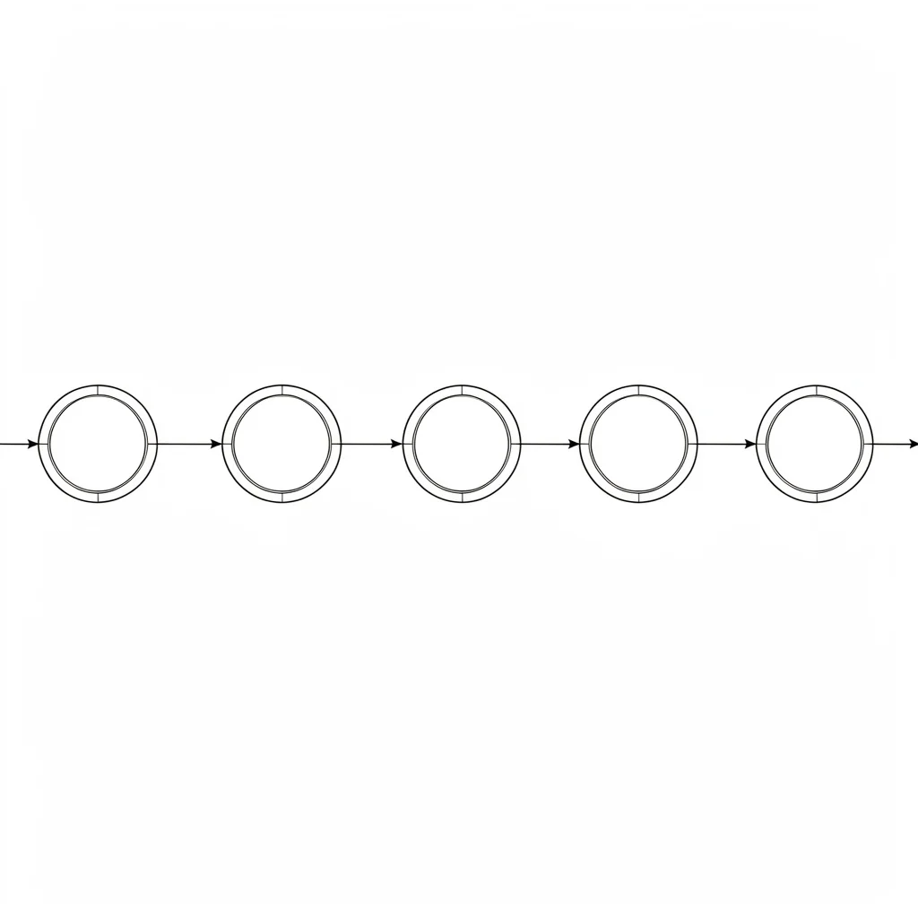 Schematic diagram of a data-flow process with six connected nodes strung along a