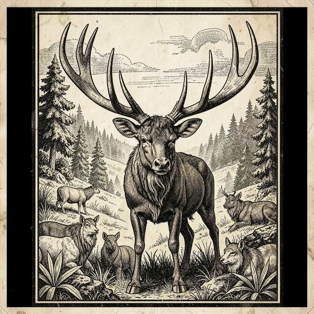 Craft beer label illustration, Stag with magnificent antlers , brewery label aes