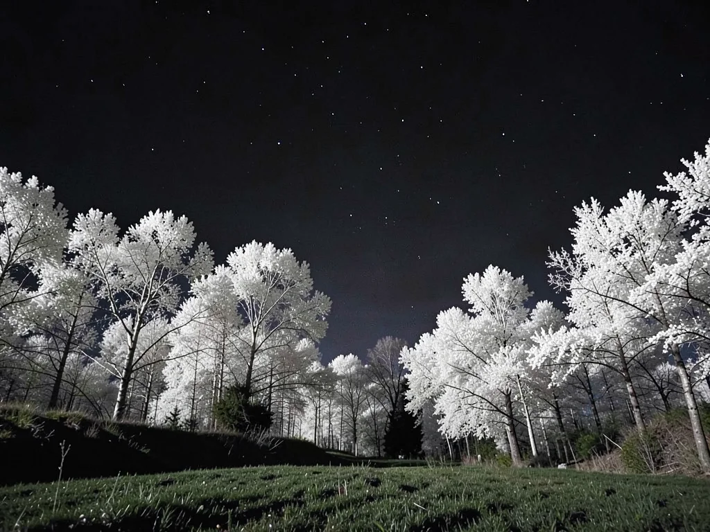 Landscape dark sky white trees
