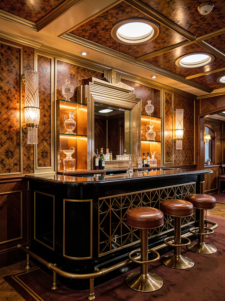 First-Class Cocktail Bar with Illuminated Shelves