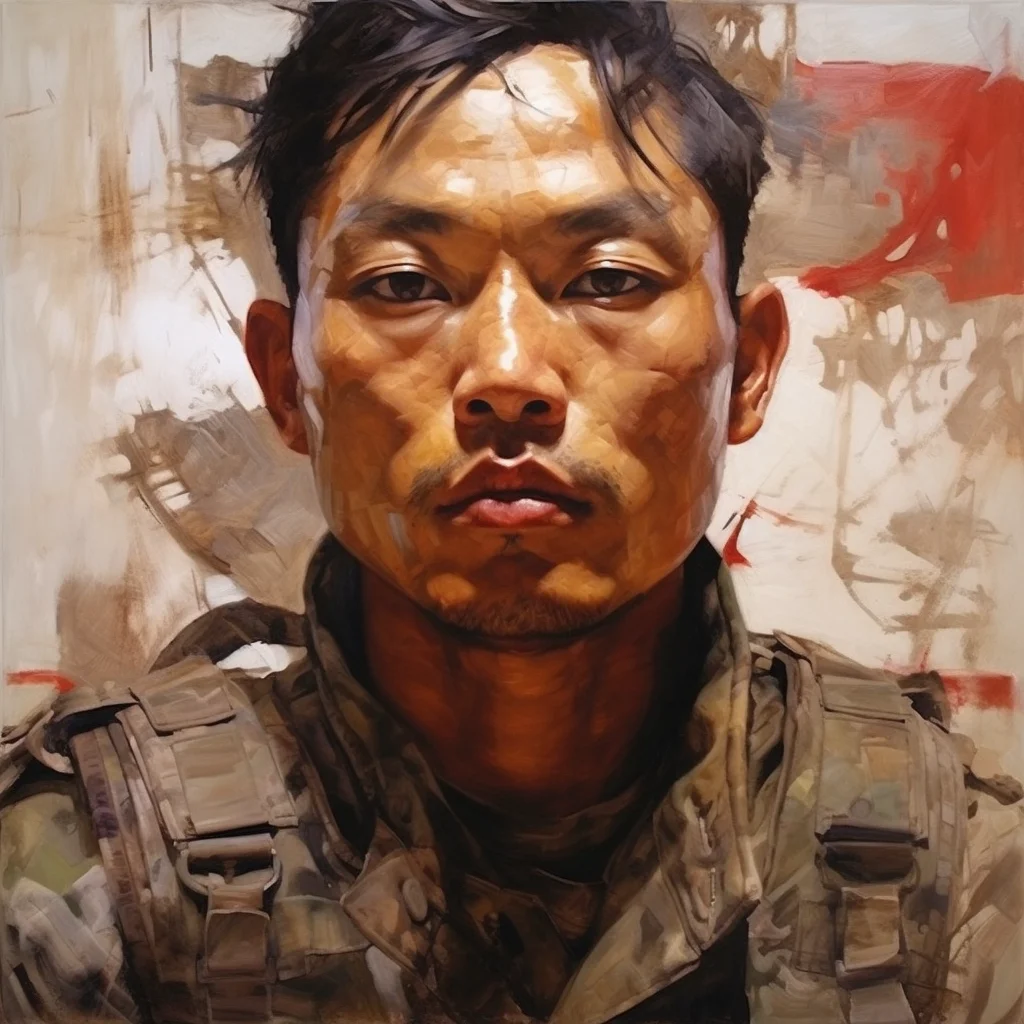 Painting portrait by Jenny Saville. burmese soldier