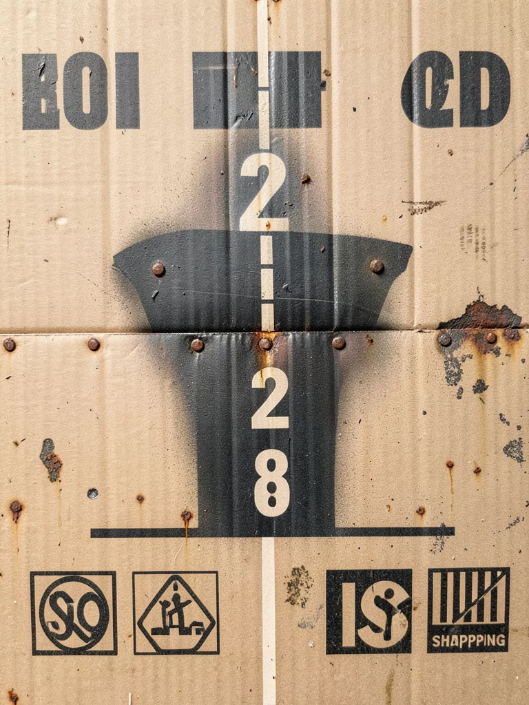 A ship's hull at the waterline showing the draft markings — large numerals from 