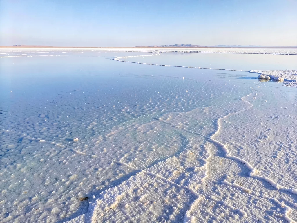 Salt texture visible through thin water layer