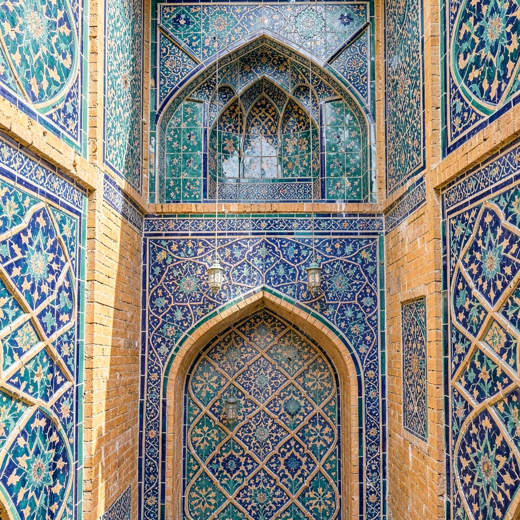 Isfahan Safavid tilework, turquoise geometric infinity, Turquoise tiles meeting 