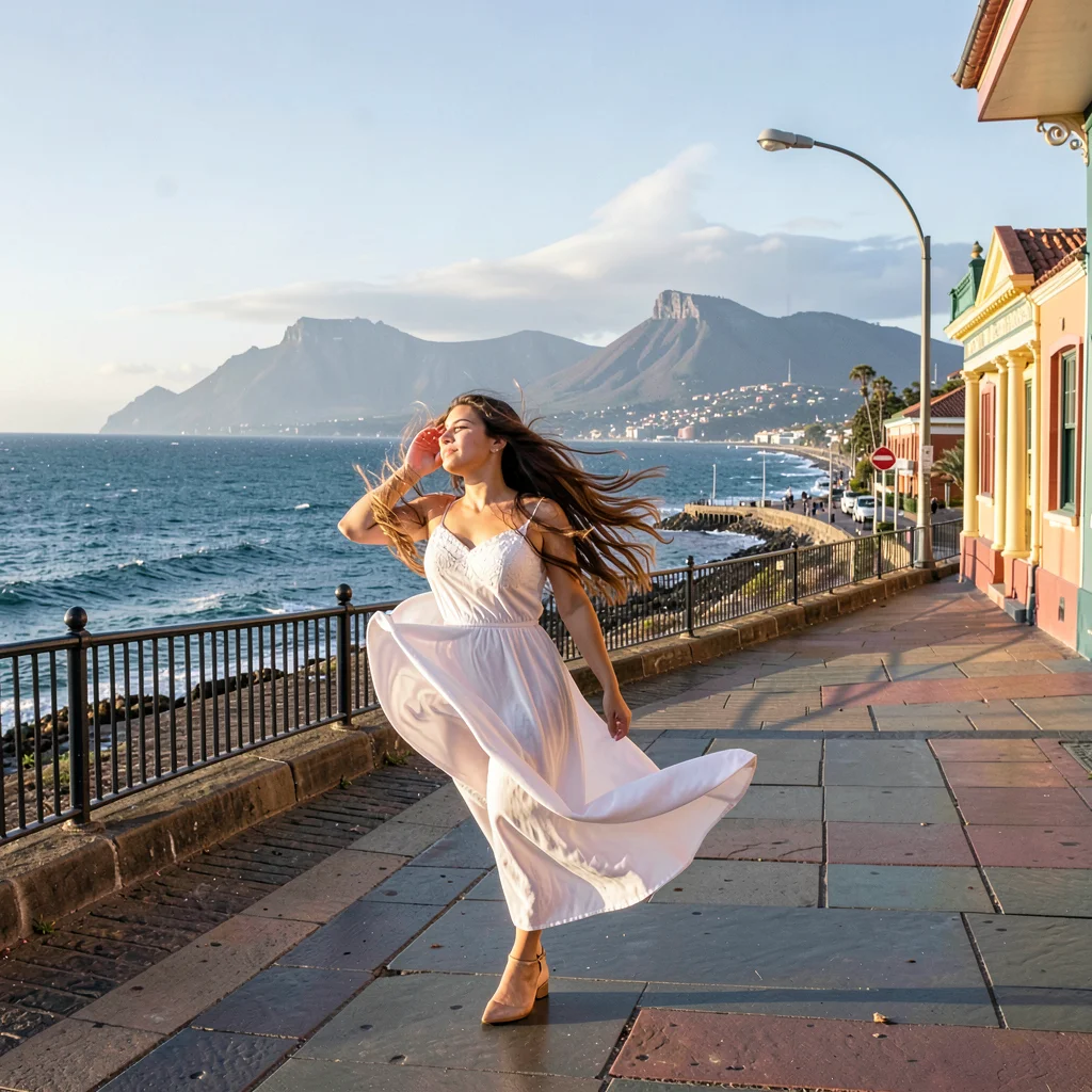 Cape Town southeaster wind shaping the scene, Sea Point promenade with wind-lift
