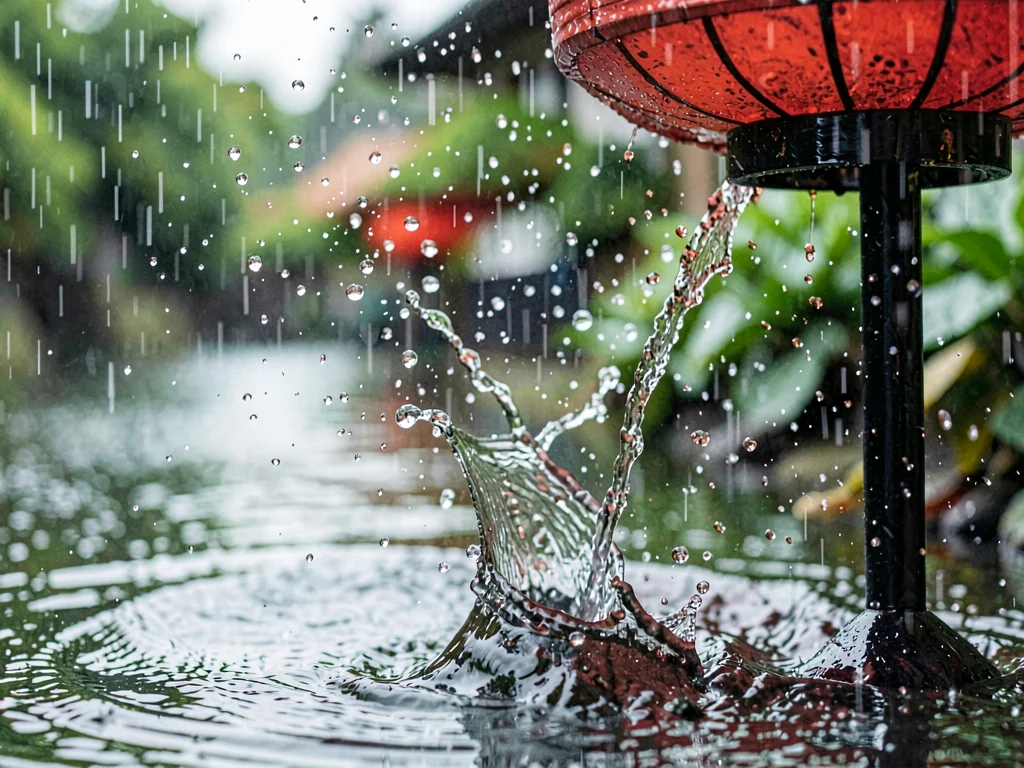 Rain on lantern surface streams