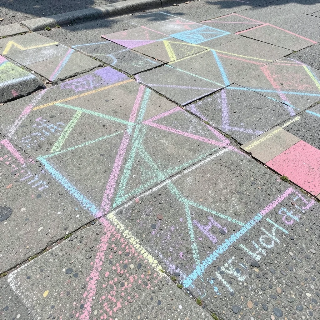 Chalk stencil art: geometric patterns made with cardboard stencils, the sharp ed