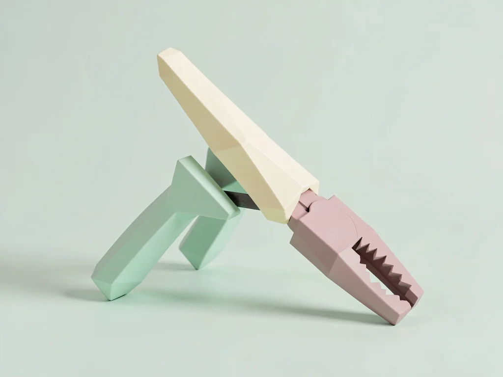 Gripped cream lowpoly pliers with mint grip handles and faceted dusty-pink jaw t