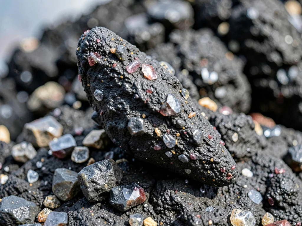 Volcanic bomb showing spindle shape from flight