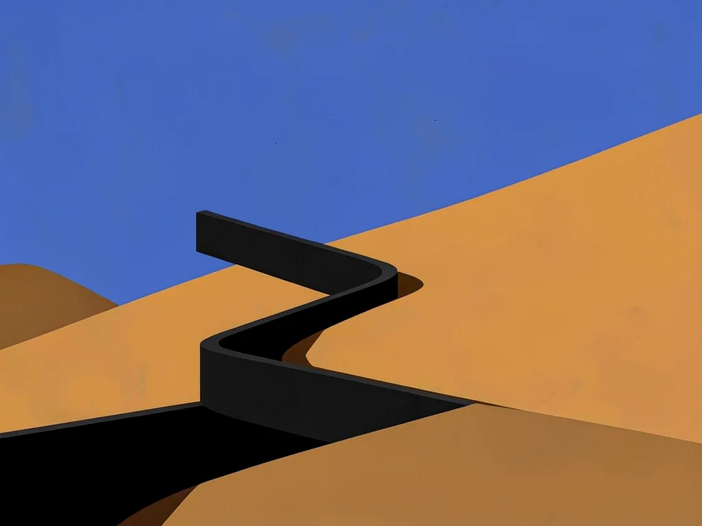 Hairpin curves stack up an ochre mountainside under a vast lapis sky, hard noon 